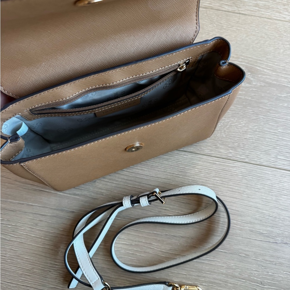 Tory Burch Two-Tone Top Handle Satchel in Cream and Brown - Picture 3 of 4